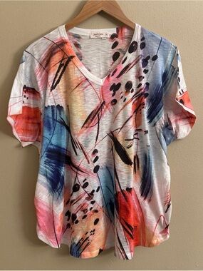 Jess & Jane 1X Top T Shirt Artsy Casual Short Sleeve